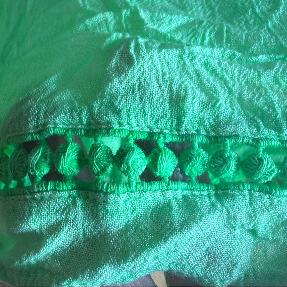 Rays Sun Junior Lime Green Pom Pom Shorts Boho Chic Beach Vacation Drawstring L - Picture 6 of 14